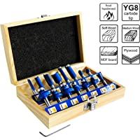 S&amp-R Fresas para Madera- vastago 8mm Juego de 15 Brocas para Esquinas y Ranuras en acero profesional